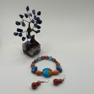 Elegant Blue and Orange Beaded Bracelet Set